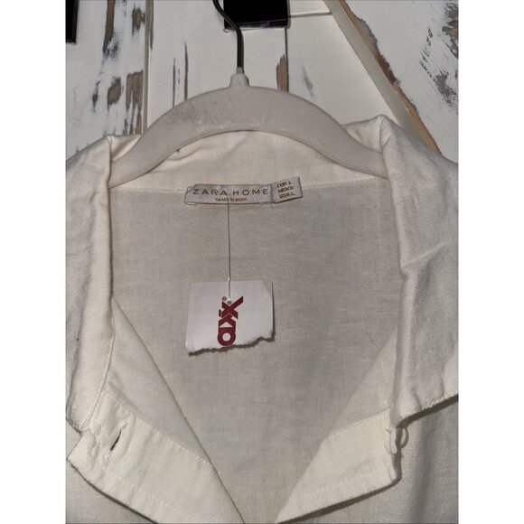 ZARA Home LINEN Cotton SHIRT House Coat ZW COLLECTION Embroidered Floral NWT L - Picture 7 of 11